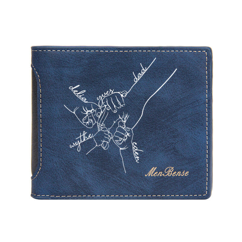 Personalized Simple Men's Wallet Customized Name Accompanied by Big and Small Hands