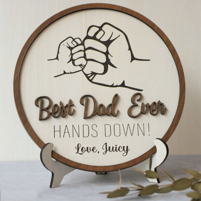 Personalized Name Puzzle Round Frame Best Dad Ever Fist Bump Pattern for Super Dad