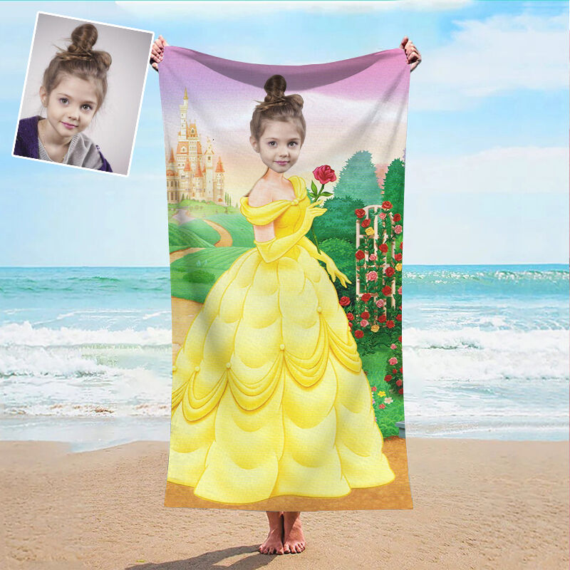 Personalized Photo Bath Towel with Beautiful Garden And Girl In Gorgeous Dress Christmas Gift for Kids