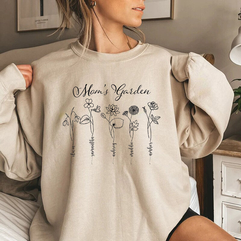 Personalized Sweatshirt Mom's Garden Beautiful Birth Flower Design with Custom Names Gift for Mother's Day