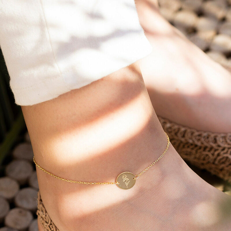 Personalized Birthflower Anklet Circle Shaped Simple Gift for Her