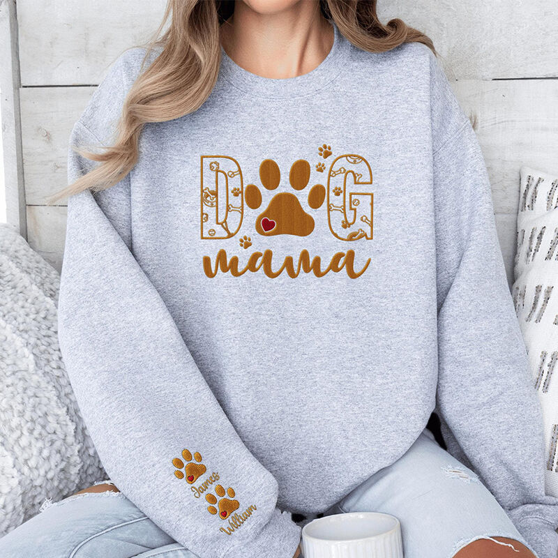 Personalized Sweatshirt Embroidered Dog Mama with Custom Names Cute Design Warm Gift for Pet Loving Mom