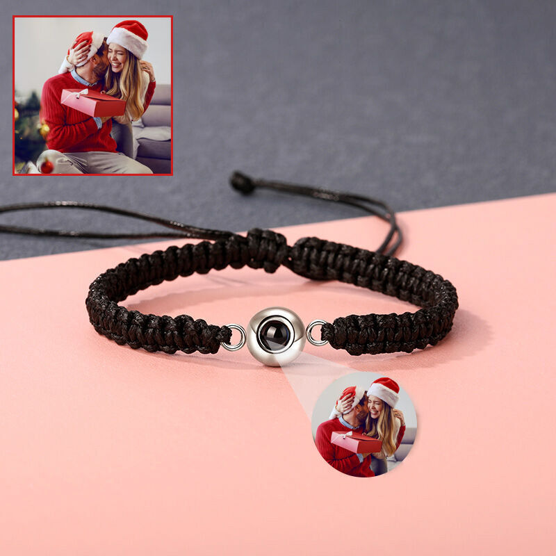 Personalized Braided Black Rope Photo Projection Bracelet Sweet Cool Gift