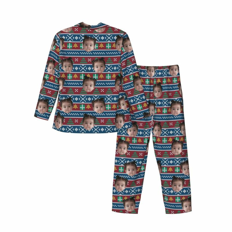 Personalized Pajamas Custom Photo Classic Christmas Elements Pattern Design Attractive Gift for Family