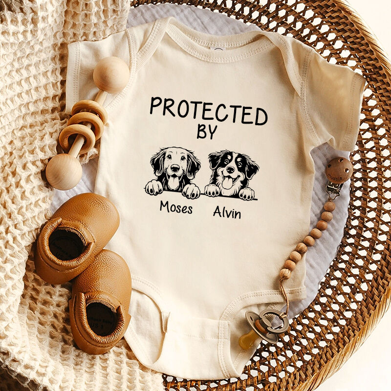 Personalized Baby Onesie Protected By Custom Cute Pet Portrait Perfect Baby Shower Gift for Pet Lovers