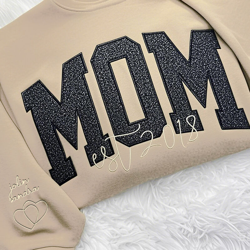 Personalized Sweatshirt Embroidered Custom Mom Glitter Design Perfect Gift for Mother's Day
