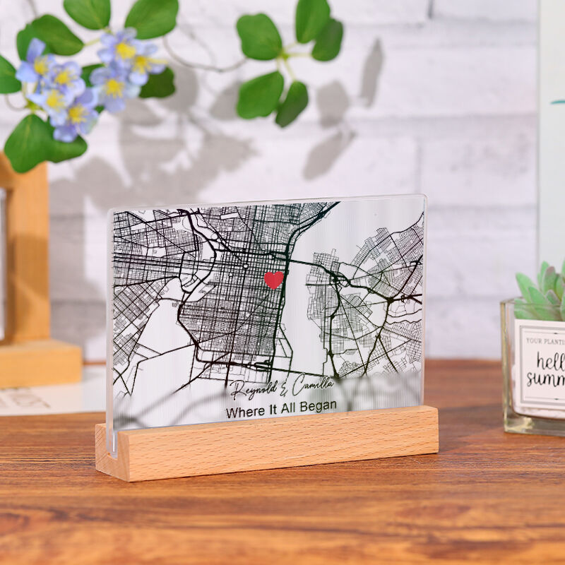 Gepersonaliseerde acryl fotoraster met kaart Creatief cadeau voor koppels