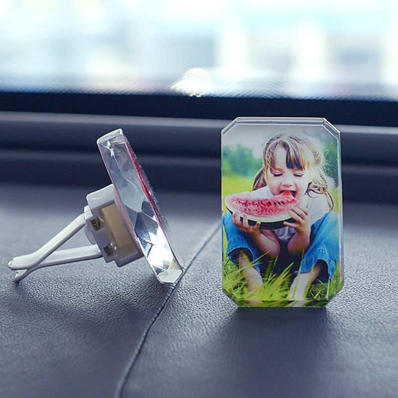 Personalized Car Air Vent Clip Glass Crystal Custom Photo Aromatherapy Accessories for Her