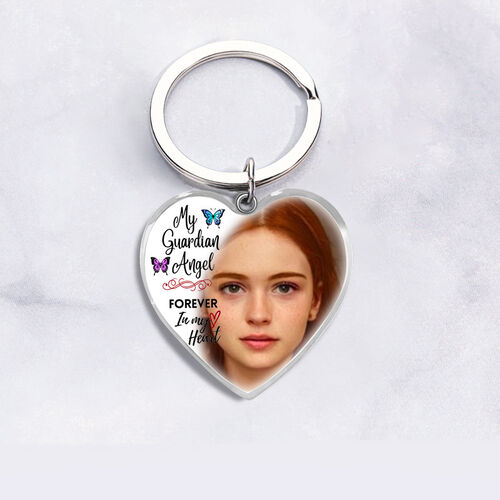 Personalized My Guardian Angel Forever in My Heart Memorial Photo Keychain