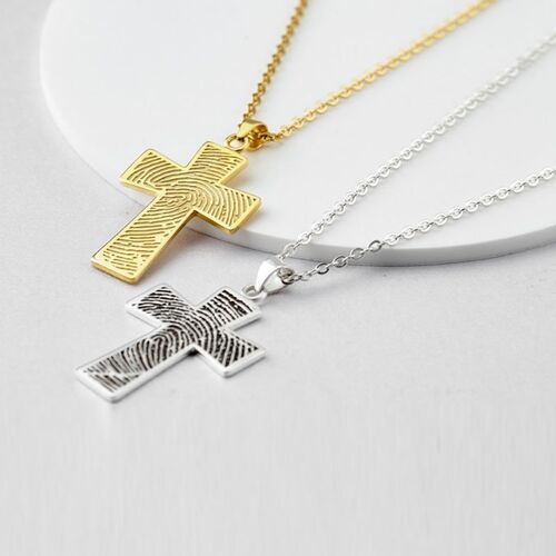Personalized Fingerprint Jewelry Cross Necklace With Engraved Text