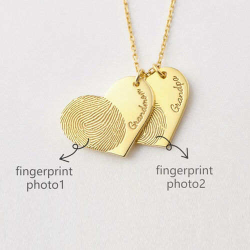 Personalized Fingerprint Jewelry Necklace of Double Hearts