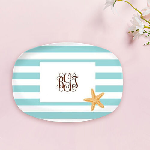 Personalized Text Plate with Stripe Starfish Pattern for Thanksgiving Day