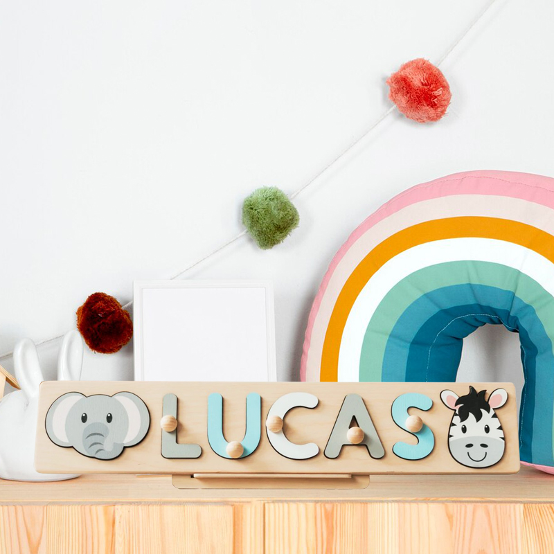 Spersonalizowane drewniane puzzle z imieniem i nazwiskiem Prezent Spersonalizowana śliczna głowa zwierzęcia Śmieszny prezent świąteczny