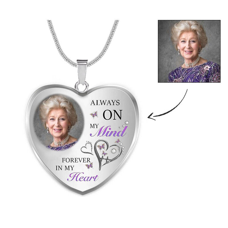 "Always On My Mind & Forever In My Heart" Custom Photo Necklace Style A