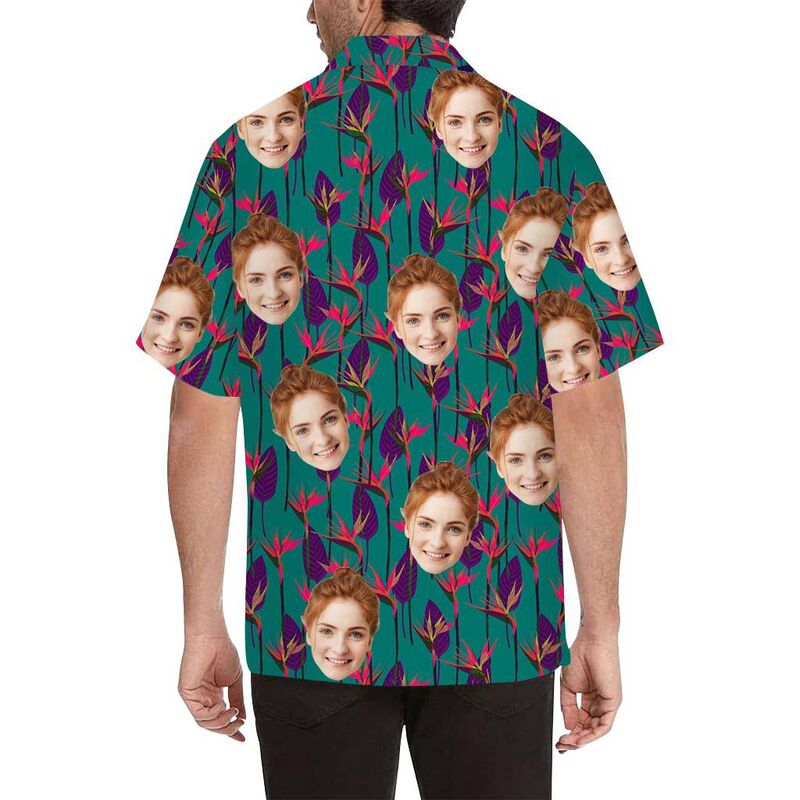 Custom Face Beautiful Flower Men's All Over Print Hawaiian Shirt