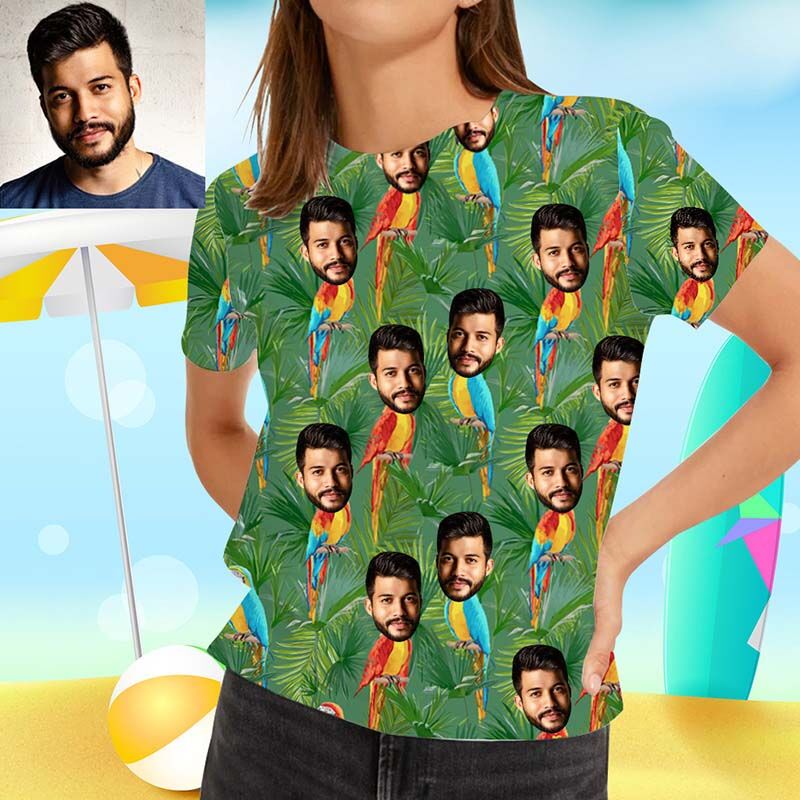 Personalized Face Hawaiian T-Shirt Printed With Kingfisher
