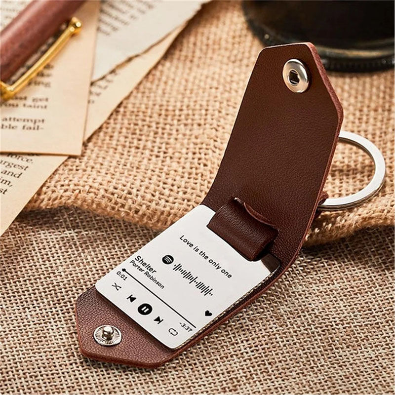 Personalized Scannable Spotify Code Leather Keychain for Boyfriend