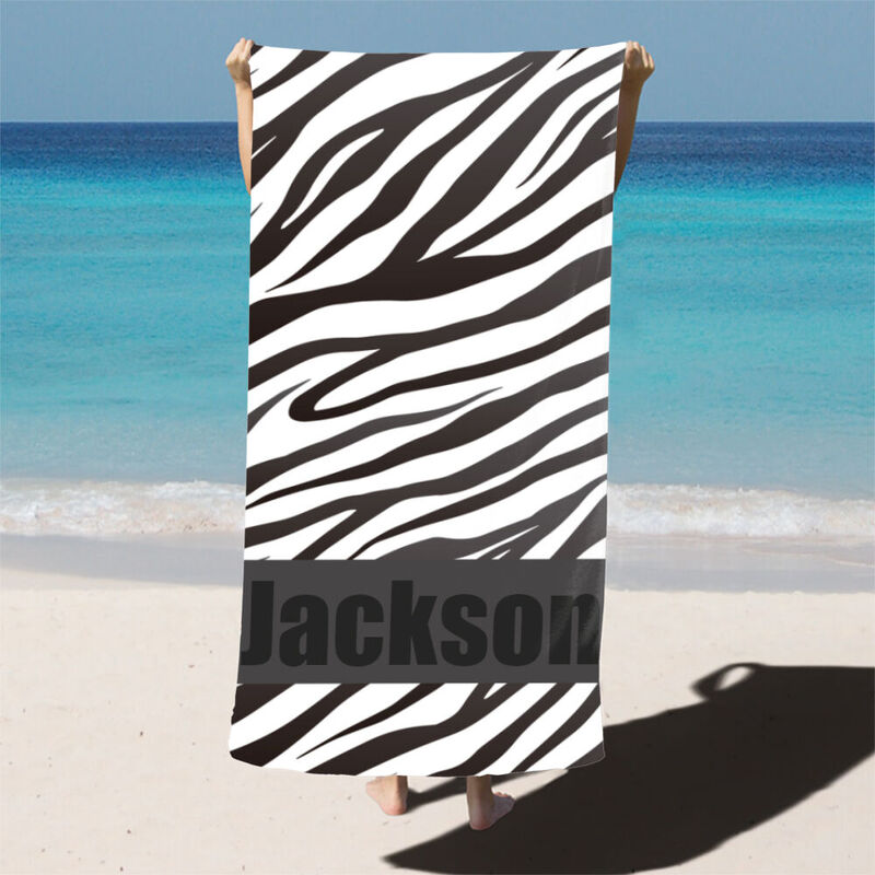 Custom Name Bath Towel with Zebra Print Pattern for Father's Day