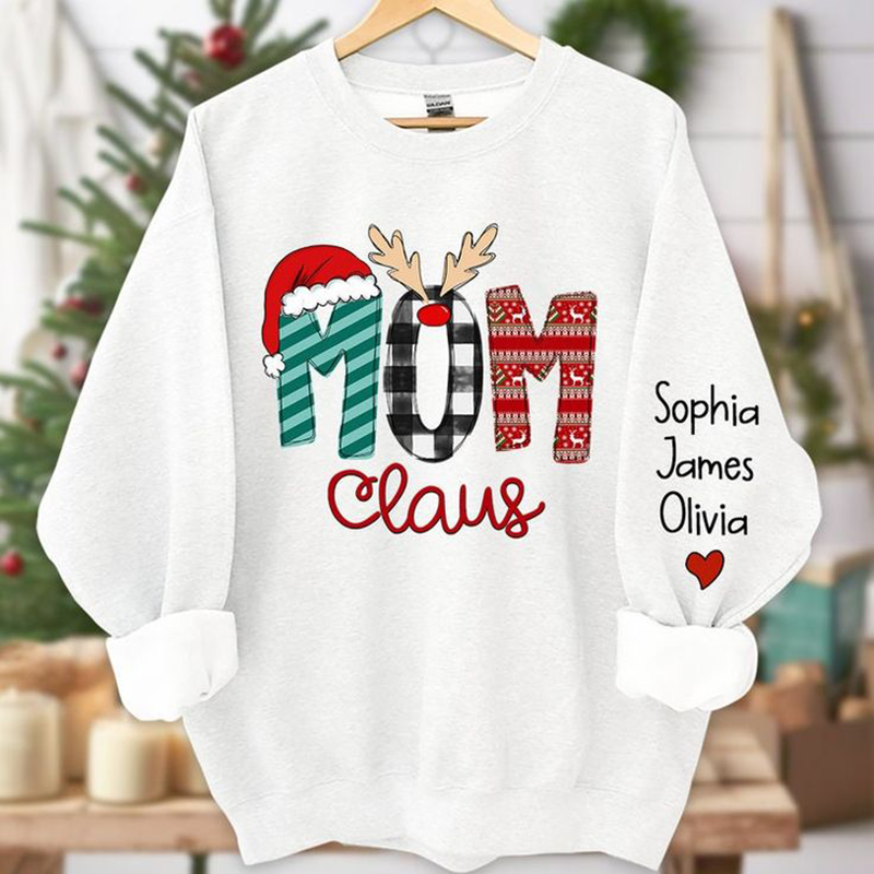 Personalized Sweatshirt Mom Claus Design with Custom Names Christmas Gift for Mother