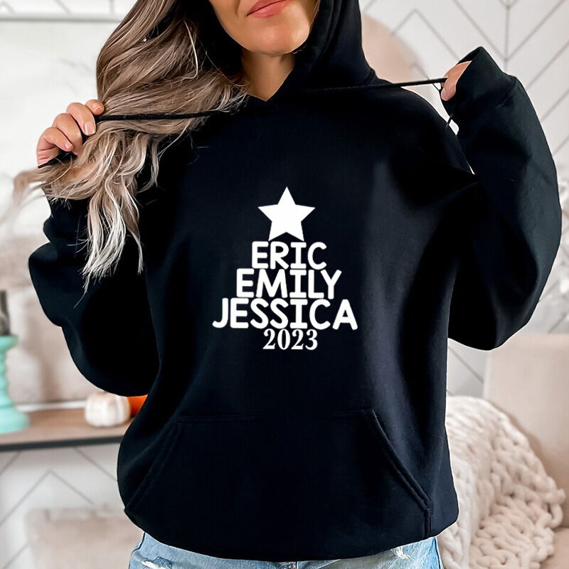 Personalized Hoodie with Custom Names Christmas Tree Design Gift for Family