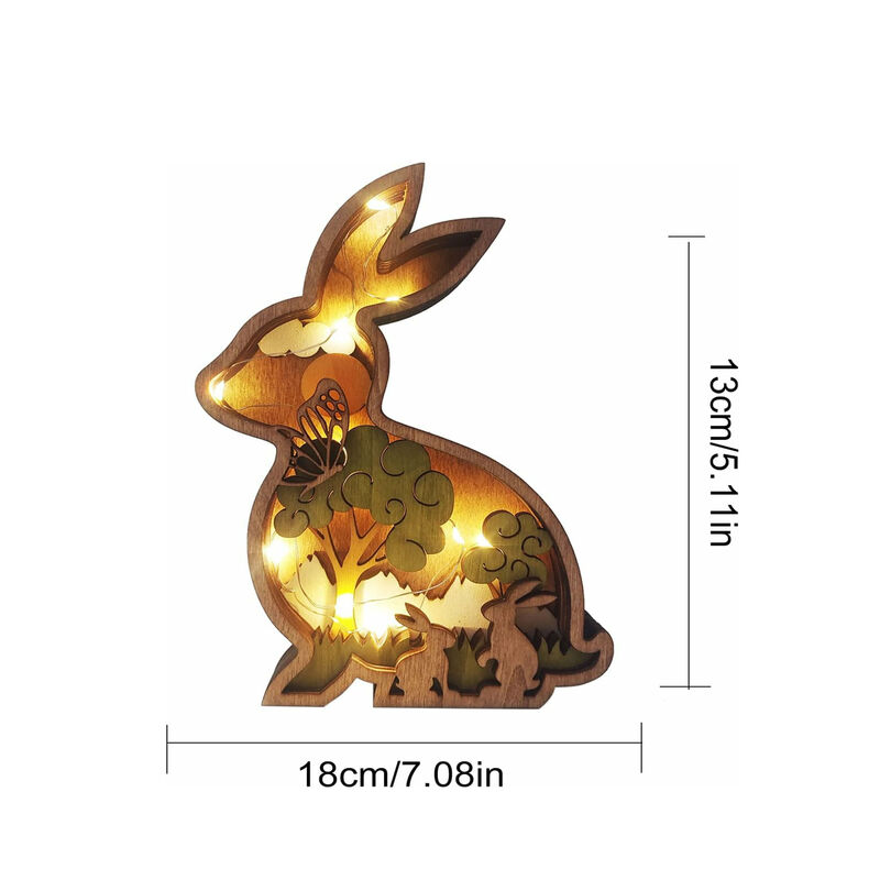 Rabbit 3D Wood Carving Decorative Light Cute Gift for Friends