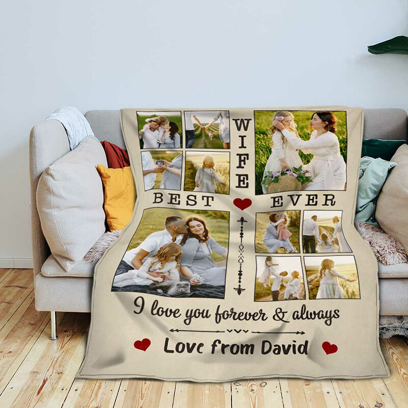 Personalized Picture Blanket with Red Heart Pattern Creative Gift for Wife "I Love You Forever & Always"