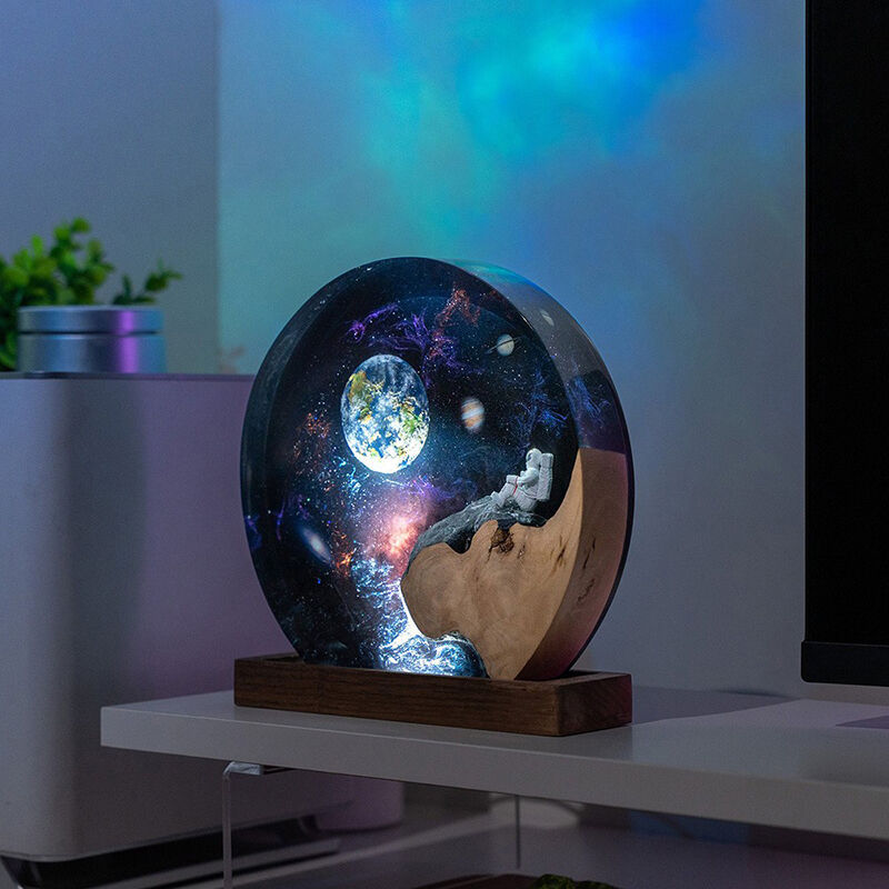 Astronaut And Interstellar Resin Wood Lamp Perfect Gift for Friend