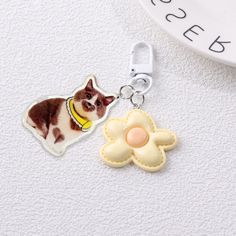 Personalized Acrylic Photo Keychain With Flower Decoration Cute Gift