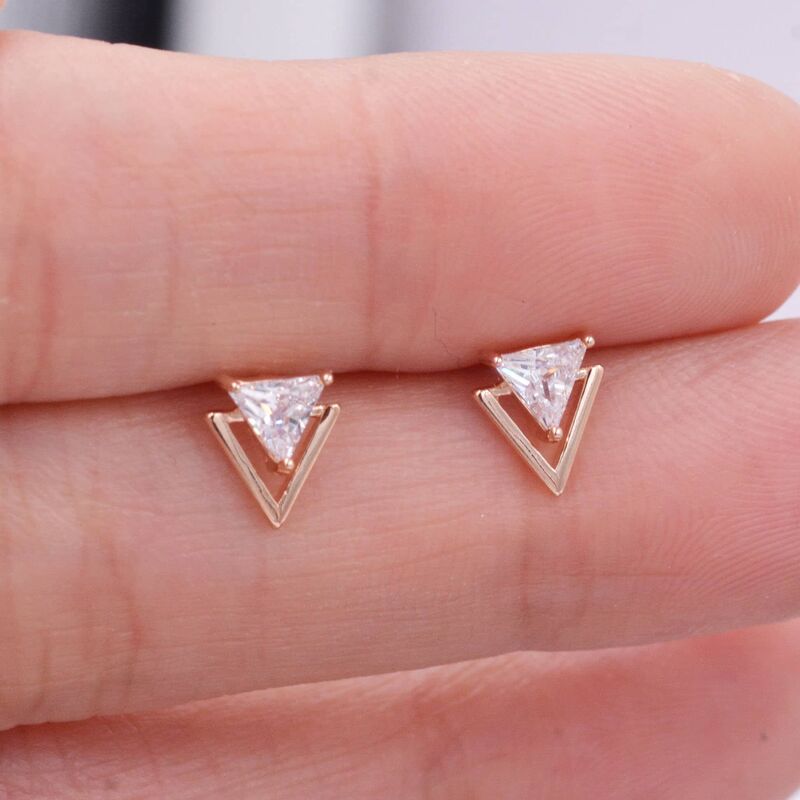 Personalized Birthstone Earrings Double Triangle Arrow Earrings V-Shaped Geometric Jewelry for Her