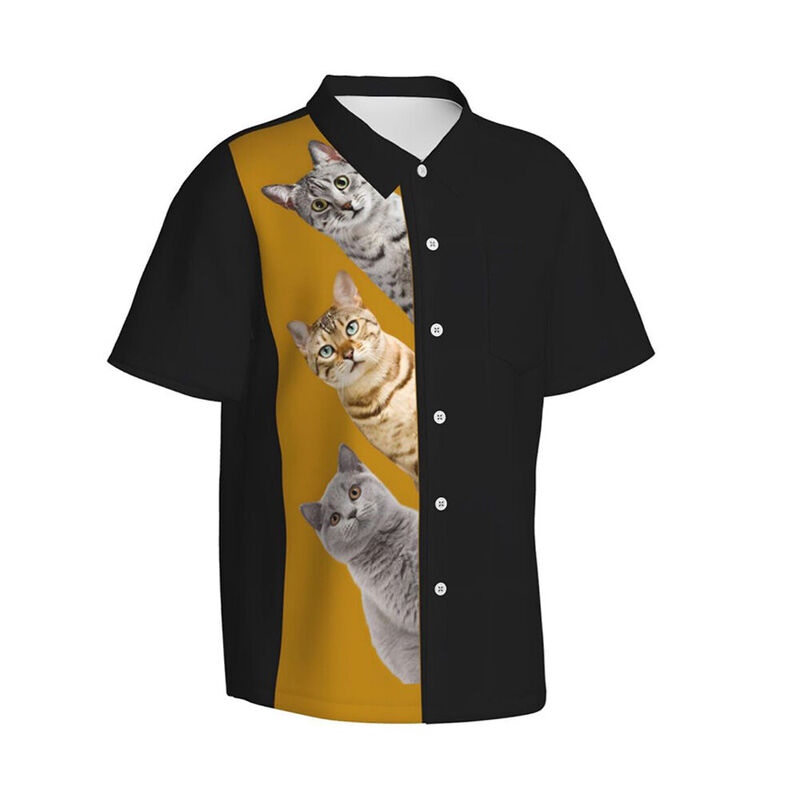 Personalized Hawaiian Shirt Cute Cat Short Sleeve Shirt for Pet Lovers