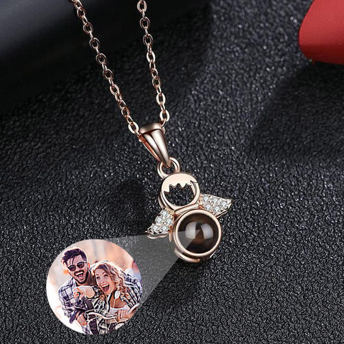Sterling Silver Personalized Photo Projection Necklace-Angel