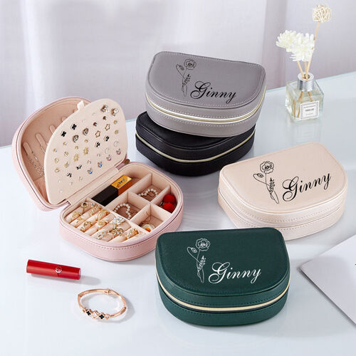Personalized Jewelry Box With Custom Name and Birthday Flower for Her