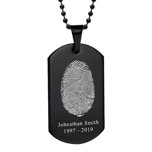 Black Stainless Steel Custom Fingerprint Dog Tag Pendant Necklace with Chain