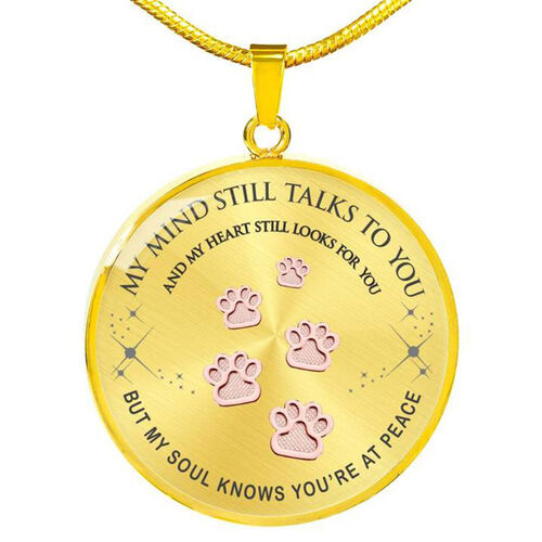 "Pet Paws" Round Necklace Yellow Gold Color