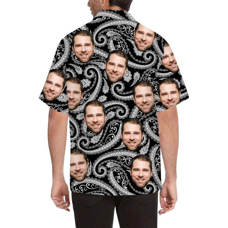 Custom Face Black Fish Men's All Over Print Hawaiian Shirt