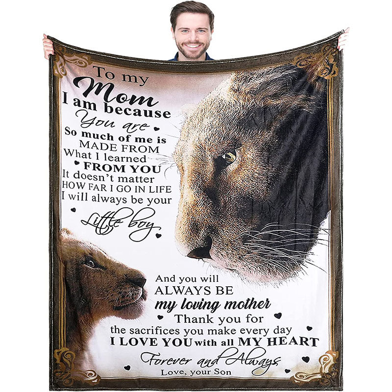 Personalized Flannel Letter Blanket Lion Pattern Blanket Gift from Son for Mom