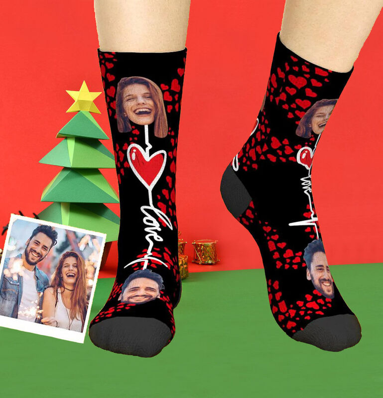 "Love" Custom Face Picture Socks Printed with Heart for Couple