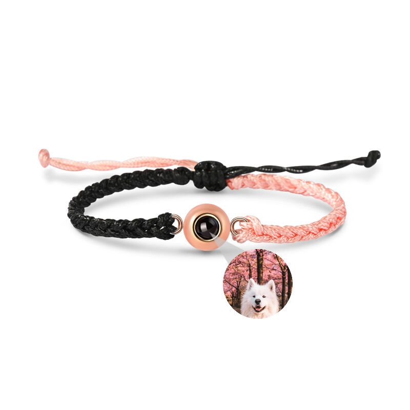 Personalized Black and Pink Color Block  Picture Projection Bracelet for Women and Men Gift
