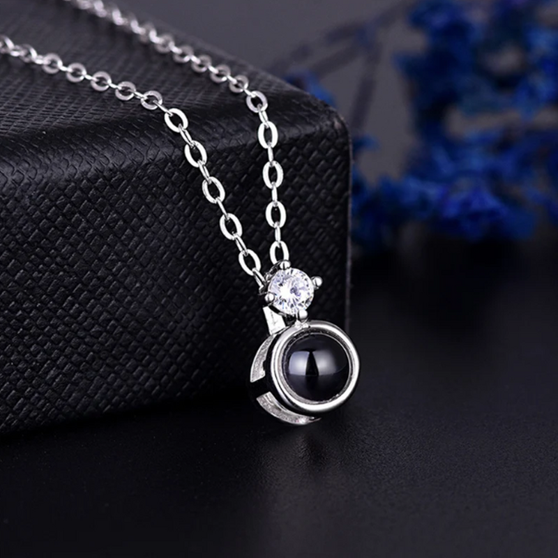 Personalized Globular Photo Projection Necklace With Diamond Ornament for Girlfriend
