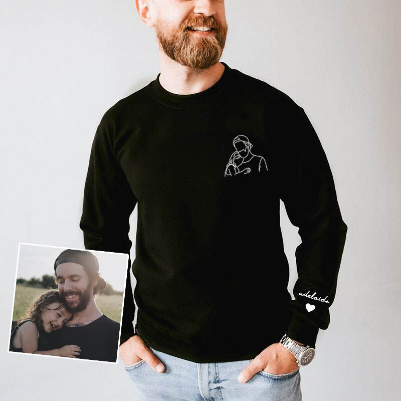 Personalized Sweatshirt Picture Line Design with Custom Name On The Sleeve for Dear Dad