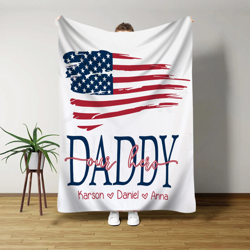 Personalized Name Blanket Gift for Dear Daddy "Our Hero"