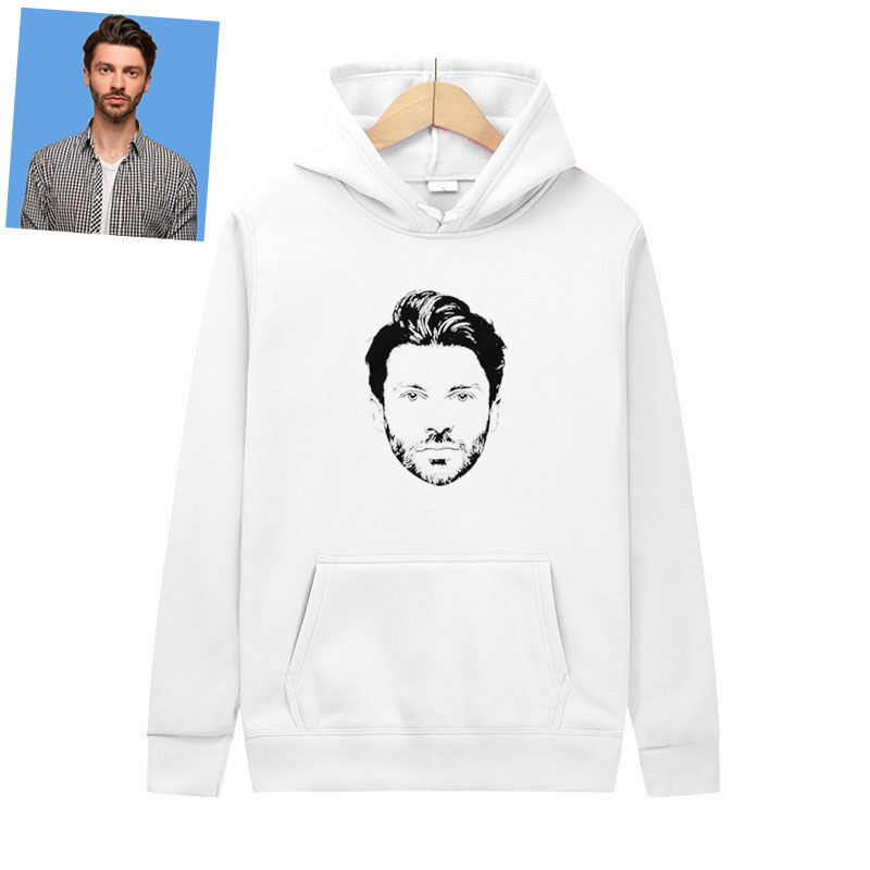 Personalized Hoodie Custom Photo of Men's Head Sketch Unique Present for Him