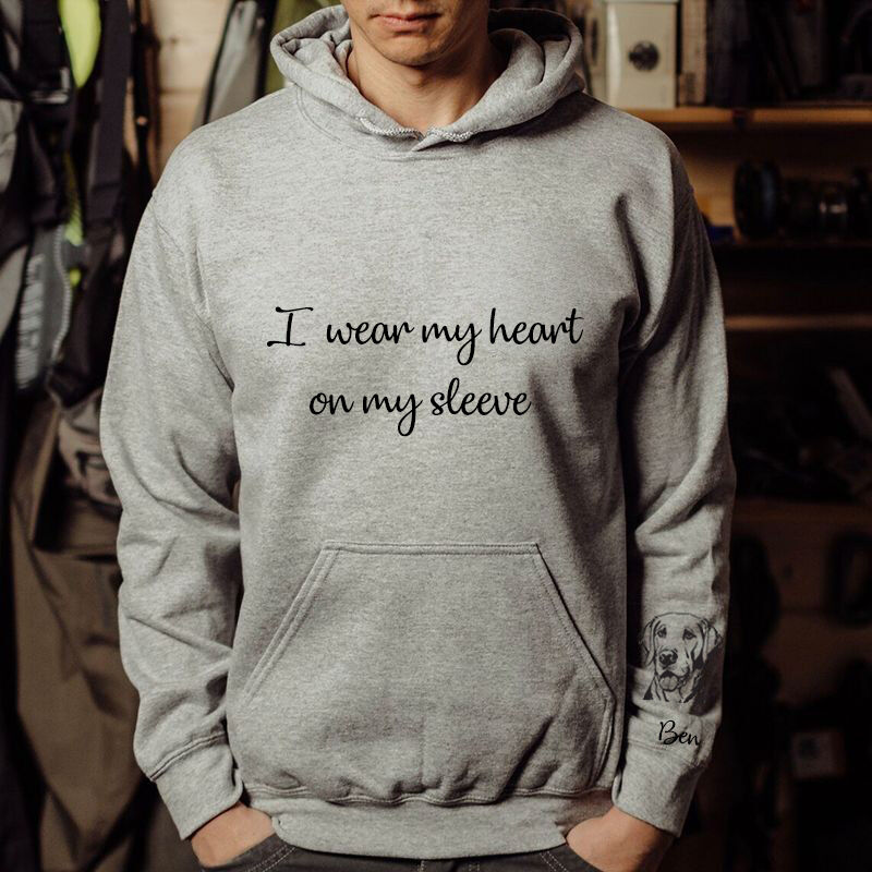 Personalized Hoodie with Custom Pet Picture and Name On The Sleeve Unique Gift for Pet Loving Dad