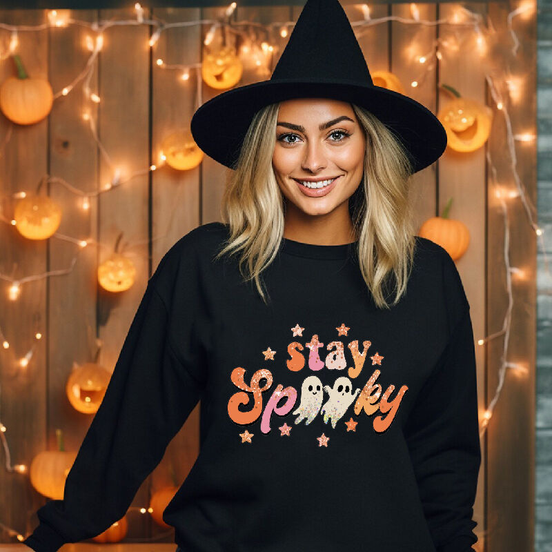Creative Sweatshirt "Stay Spooky" Colorful Stars Pattern Beautiful Gift for Women