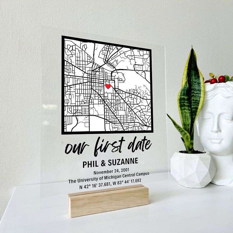 Personalized Acrylic Plaque Our First Date with Custom Special Day Map Design Unique Gift for Couple's Anniversary