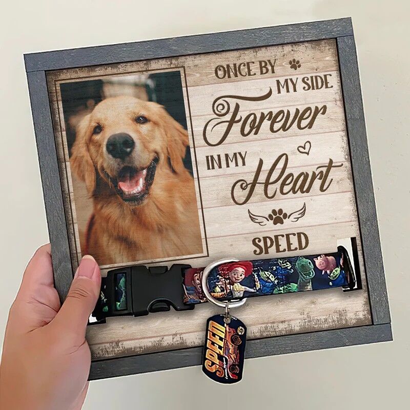 Personalized Picture Frame Once By My Side Forever In My Heart with Dog Collar Design Memorial Gift for Pet Lover