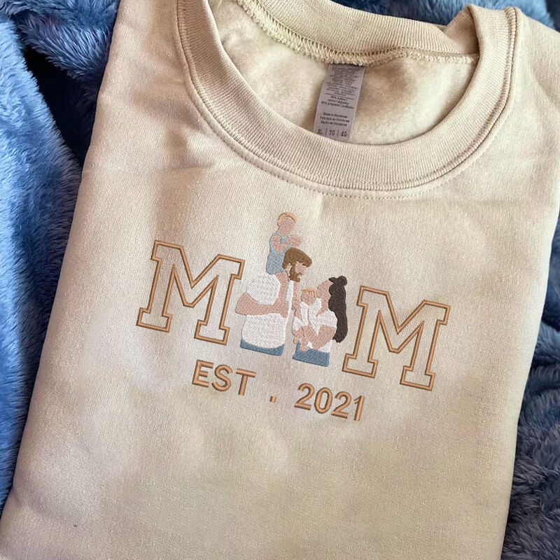 Personalized Sweatshirt Embroidered Custom Family Photo with Mom Design Great Mother's Day Gift
