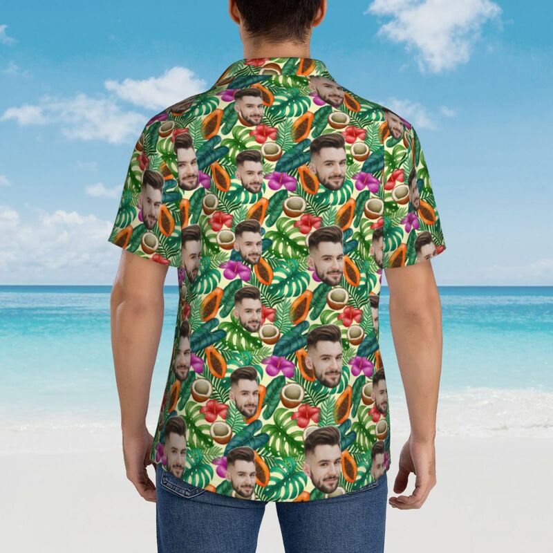 Camisa Hawaiana Personalizada Foto Más Vintage Palmeras para Hombre