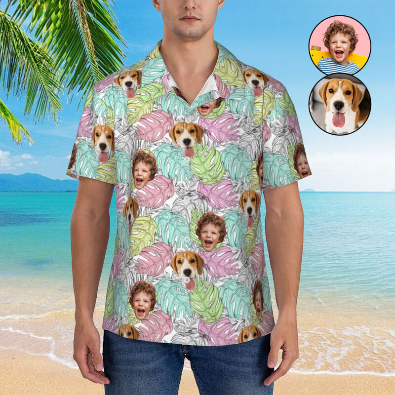 Personalisierte Hawaii-Hemden mit Kinder und Haustier Prints für Papa