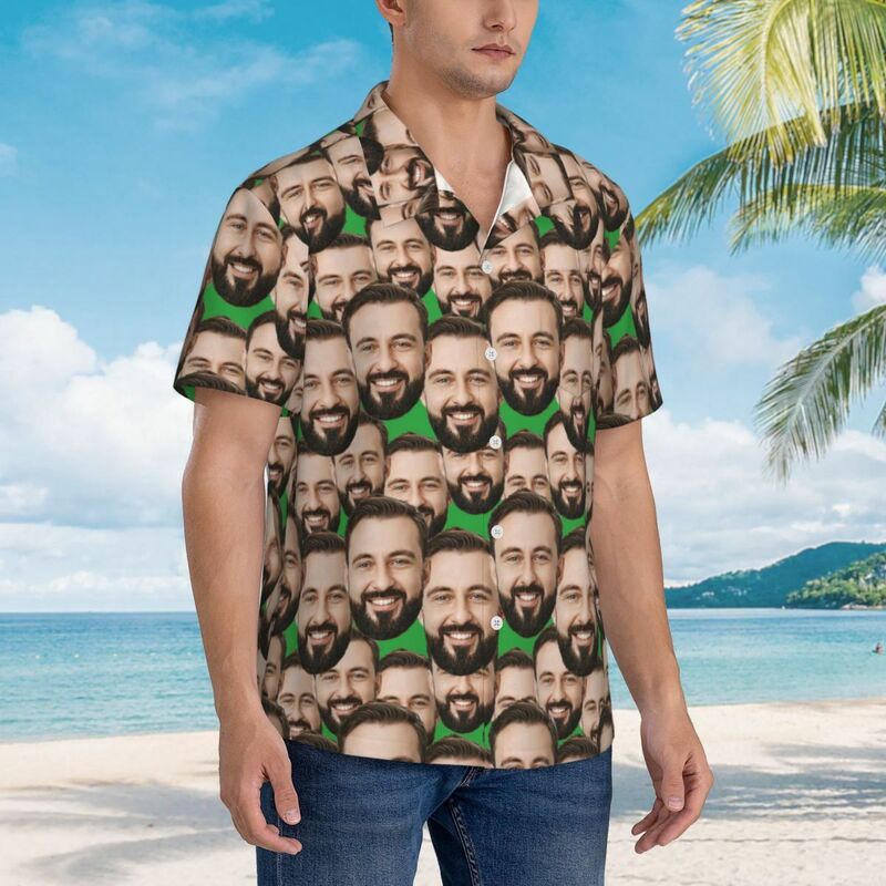 Camisas Hawaianas Personalizadas Camisa de Playa con Diseño de Cara Muti para Hombre